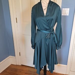 Elegant Dark Teal Long Sleeve Wrap Dress